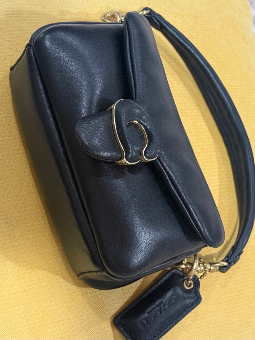 Coach Black Leather Shoulder Bag with Gold-Tone Buckle